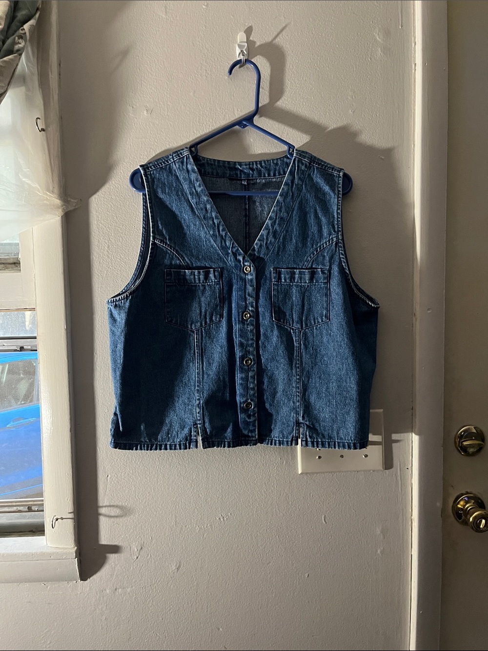 Dark Blue Denim Button-Front Vest
